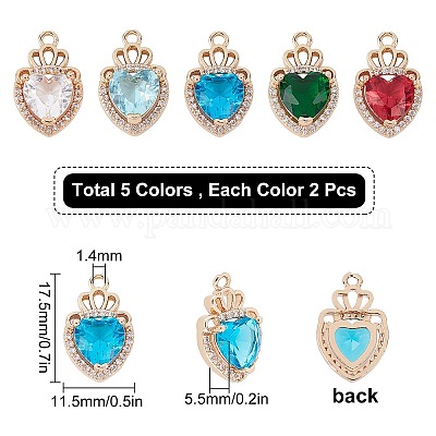  SUNNYCLUE 1 Box 10Pcs Zirconia Heart Charms Micro Pave