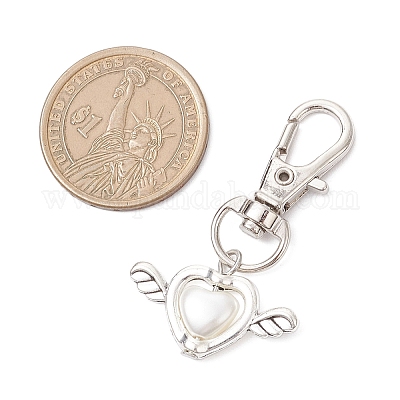 Подвеска в форме сердца из искусственного акрилового жемчуга с крыльями из сплава HJEW-JM03986-1