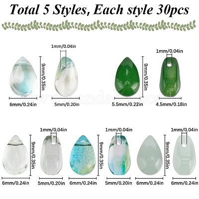 150шт 5 стиля стеклянные подвески GLAA-SC0002-16C-1