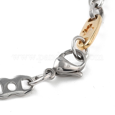 Комплект из ожерелья и браслетов из нержавеющей стали 201 с вакуумным покрытием PVD и цепочкой с поперечными связями SJEW-G083-15GP-1