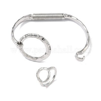 リング ブラア ハンマー加工 カフ バングル＆リングセット  プラチナ  32.5mm&nbsp;SJEW-C008-01P-1