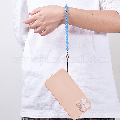Ремешки для мобильных телефонов из натурального и окрашенного малайзийского нефрита и круглой бусины из нержавеющей стали 304&nbsp;HJEW-SW00043-04-1