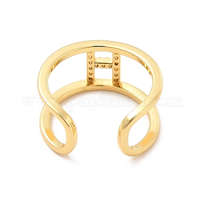 Кольцо-манжета с открытой буквой из прозрачного кубического циркония RJEW-A012-01G-H-1