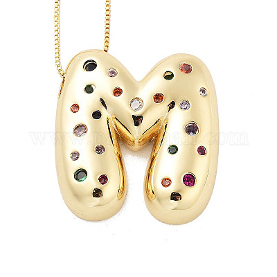 Латунные ожерелья с подвесками в виде букв из микрофибры с кубическим цирконием KK-Z069-01G-M-1