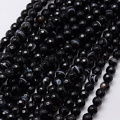 15" Strand Dyed Natural Striped Black Agate Round 6mm Beads Approx 60 pcs 