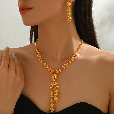 Комплекты из колье и серег с длинными круглыми кисточками из сплава в ближневосточном стиле для женщин OT7849-1