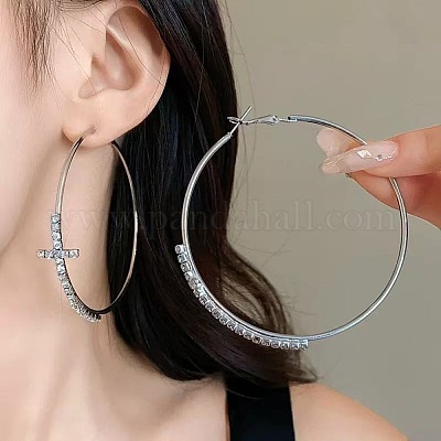 Серьги-кольца из сплава крестиков с кристаллами и стразами FS-WG132BD-01-1