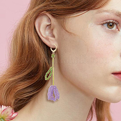 4 пара двухцветных плетеных серег с рычажными подвесками в виде цветка тюльпана EJEW-TA00199-1