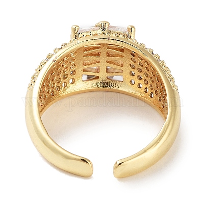 Покрытие стойки латунь паве прозрачный кубический цирконий открытые манжеты кольца&nbsp;RJEW-M172-06G-1