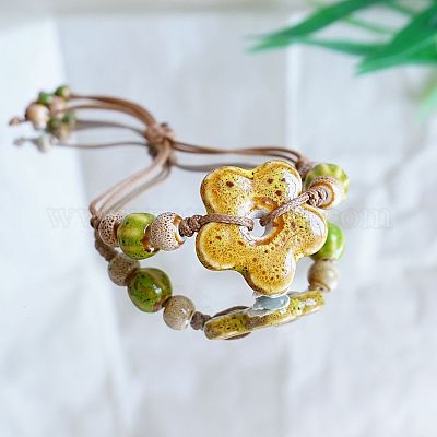 Blumenkeramikperlen geflochtene Perlenarmbänder&nbsp;FS-WGF5392-09-1