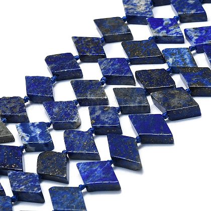 天然石ラピスラズリビーズ連売り 菱形 18x10~11x5mm 穴：1.5mm 約21個