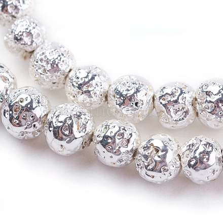 Brins de perles de pierre de lave naturelle galvanisées G-E429-01-6mm-S-1