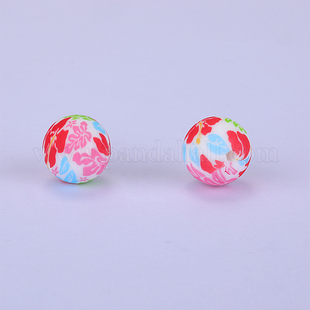 Круглые силиконовые бусины с принтом SI-JX0056A-36-1