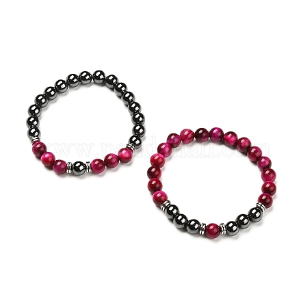 Natural Tiger Eye(Dyed) Beads Stretch Bracelets Set BJEW-JB06653-02-1