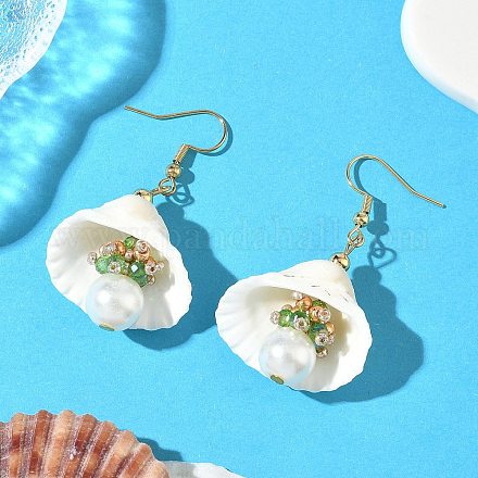 Серьги-ракушки из нержавеющей стали 304 с круглыми подвесками EJEW-MZ00549-07-1