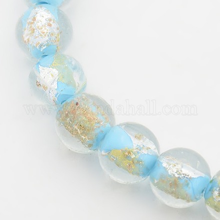 Chapelets de perles rondes en verre de feuille d'or FOIL-L002-12mm-06-1