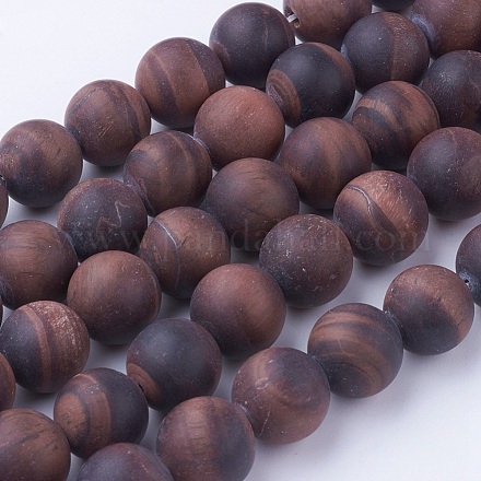 Frosted Natural Tiger Eye Beads Strands G-G735-11F-12mm-1