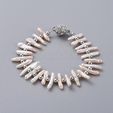 Pulseras de perlas keshi con perlas barrocas naturales BJEW-JB04993-1