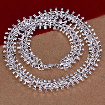 Popular Silver Color Plated Brass Fishbone Link Chain Necklaces For Men NJEW-BB12810-1
