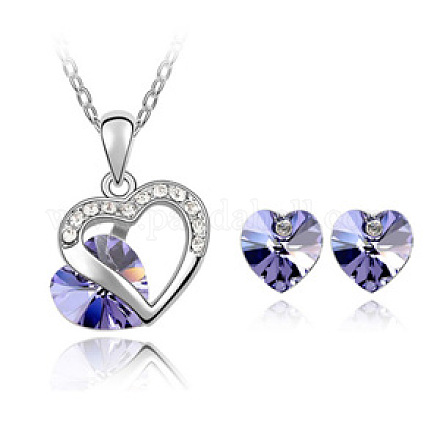 Real 18K Platinum Plated Alloy Austrian Crystal Heart to Heart Jewelry Sets SJEW-DD0001-039H-1