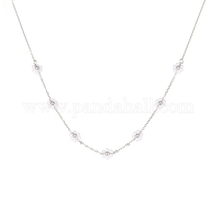 Colliers avec pendentif en perles de fleurs en acier inoxydable plaqué or véritable 18k pour femmes ZU7847-1-1