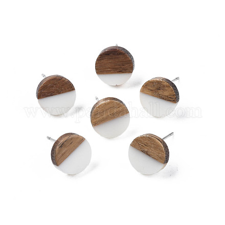 Orecchini a bottone in resina opaca e legno di noce EJEW-N017-008-B10-1