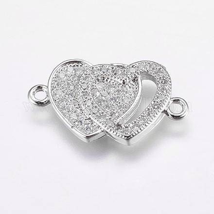 Brass Micro Pave Cubic Zirconia Heart To Heart Links ZIRC-E123-33P-1