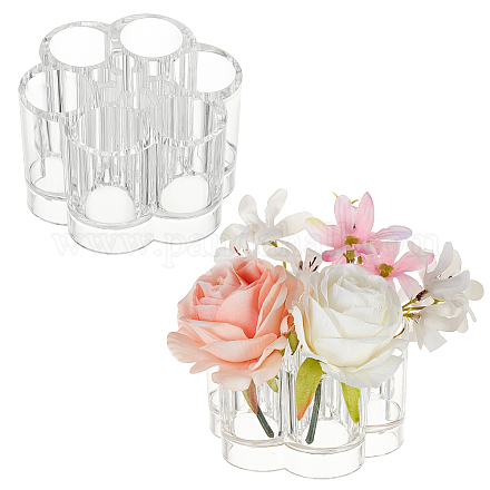 OLYCRAFT 2pcs Clear Flower Vase Makeup Cosmetic Storage Box Plum Blossom Shape Small Floral Vases Transparent Plastic Flower Vase with 6 Holes for Wedding Home Decorations 3.6x3.2x2.3 inch MRMJ-WH0001-09-1