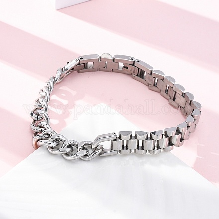 Браслеты из нержавеющей стали 304 с кубинскими звеньями и цепочкой в виде пантеры для женщин и мужчин BJEW-R018-11P-1