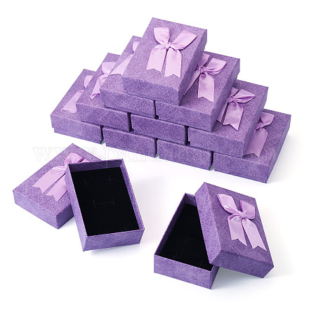 Прямоугольные бумажные подарочные коробки для хранения ювелирных изделий с бантом CON-TAC0014-12B-1