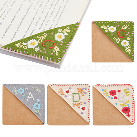 NBEADS 4 Pcs 4 Styles Embroidered Corner Bookmarks FIND-OC0002-34-1