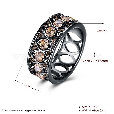 トレンドの真鍮製キュービックジルコニア指輪  ワイドバンドリング  サイズ8  ゴールデンロッド  ガンメタ色  18.1mm RJEW-BB26974-D-8-1
