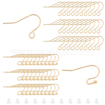 Sunnyclue 1 Box 120 Stück 18 Karat Gold 2 Stile Ohrringhaken-Sets Ohrdrahthaken Ohrringherstellungszubehör mit 60 Stück Kunststoff-Ohrmuttern Ohrringrückseiten für die Herstellung von DIY-Ohrsteckern KK-SC0002-31-1