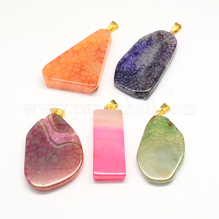 Dyed Natural Agate Pendants with Golden Tone Brass Findings G-R275-27-1