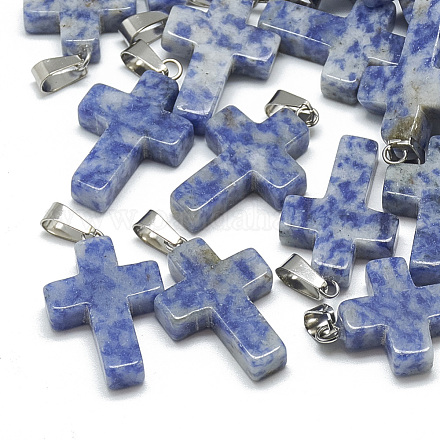 Pendentifs en jaspe tache bleue naturelle G-T080-13-1