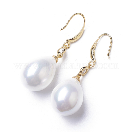 Synthetic Shell Pearl Dangle Earrings EJEW-P179-02G-05-1