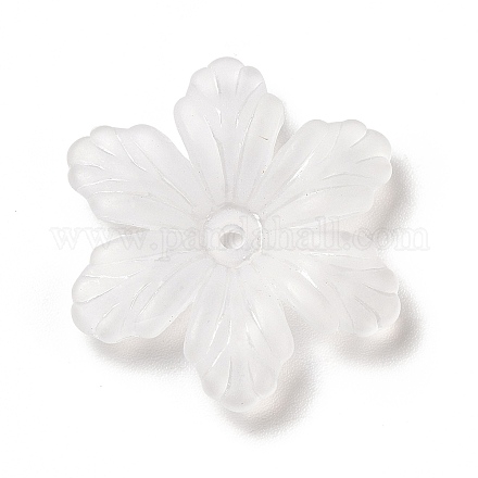 透明なアクリルビーズキャップ  6花びら  艶消し  花  ホワイト  27x24x5mm  穴：1.6mm X-MACR-J122-04-1