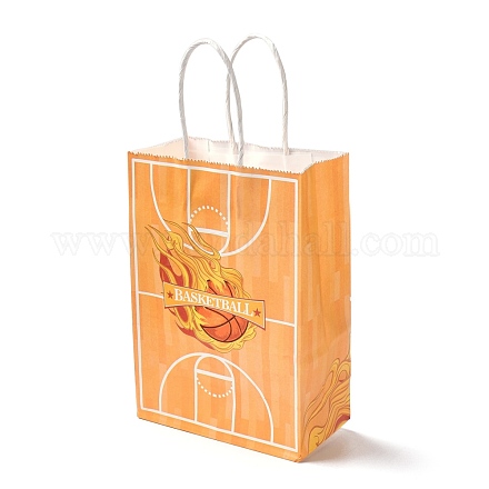 長方形の紙袋  ハンドル付き  ギフトバッグやショッピングバッグ用  スポーツのテーマ  バスケットボールの模様  オレンジ  14.9x8.1x21cm CARB-B002-06D-1