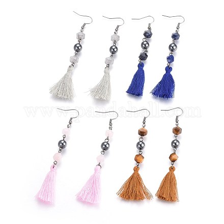 Cotton Thread Tassels Dangle Earrings EJEW-JE02974-1