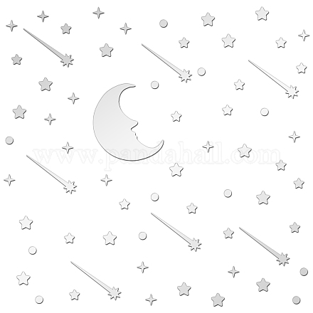 カスタムアクリルウォールステッカー  家の居間の寝室の装飾のため  月と星の模様の正方形  銀  300x300mm  3個/セット DIY-WH0249-040-1