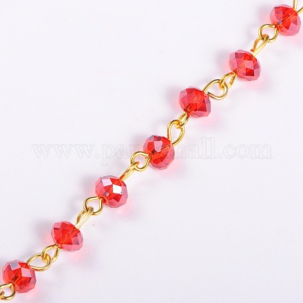 Chaînes de perles en rondelles en verre manuelles pour fabrication de colliers et bracelets AJEW-JB00037-06-1
