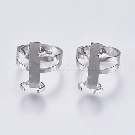 鉄の指輪のプロングセッティング  4つの爪のプロングリングのセッティング  プラチナ  トレイ：20x8mm  18mm IFIN-K035-01P-1