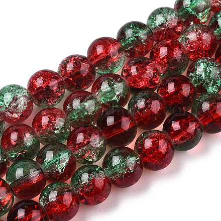 Two-Tone Crackle Baking Painted Transparent Glass Beads Strands CCG-T004-8mm-06-1
