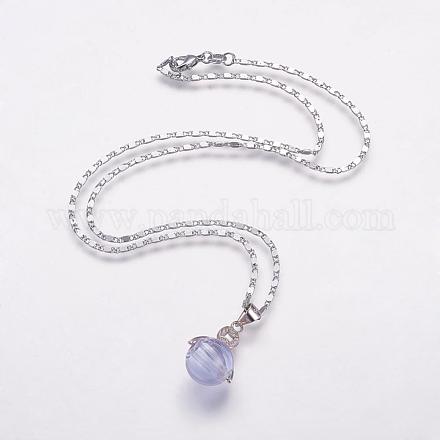 925 Sterling Silver Glass Pendant Necklaces NJEW-P186-12-1