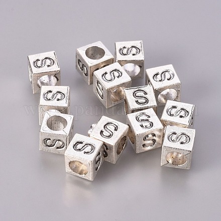Antique Silver Plated Initial Letter Alloy European Beads TIBEB-Q054-50AS-NR-1