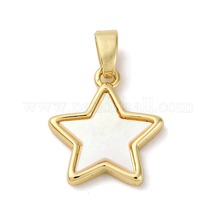 Подвески в виде звезд из натуральной белой ракушки из латуни KK-P308-02G-1
