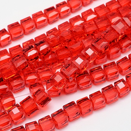 Faceted Cube Transparent Glass Beads Strands X-EGLA-E041-5mm-D07-1