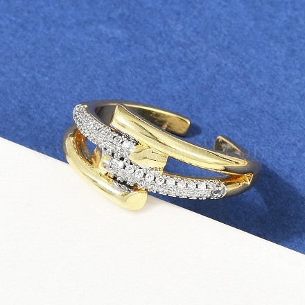 Открытое кольцо-манжета из латуни с микропаве из кубического циркония для женщин RJEW-F177-03GP-06-1