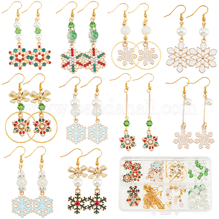 SUNNYCLUE 1 Box DIY 10 Pairs Christmas Charms Rhinestone Snowflake Charms Earrings Making Kit Enamel Snow Charm Bowknot Connector Charms Bar Links Glass Beads Earring Hooks for Jewelry Making Kits DIY-SC0022-84-1