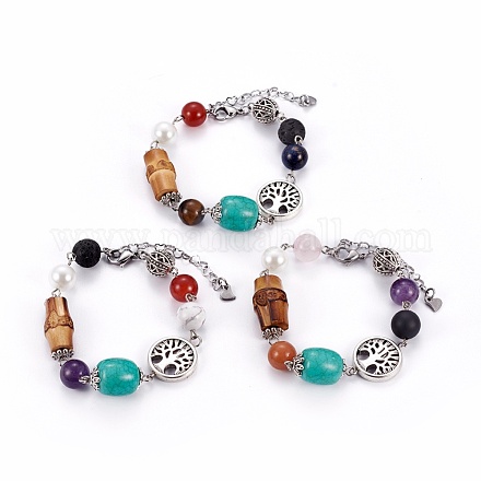 Bracelets de perles de pierres gemmes mélangées BJEW-JB04231-1